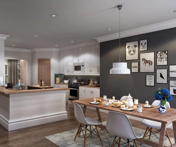 A close-up of a finished rendered wall, showing its clean lines and slightly textured grey surface