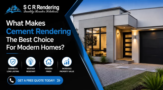 Modern rendered home showcasing durable, weather-resistant house rendering by SCR Rendering.